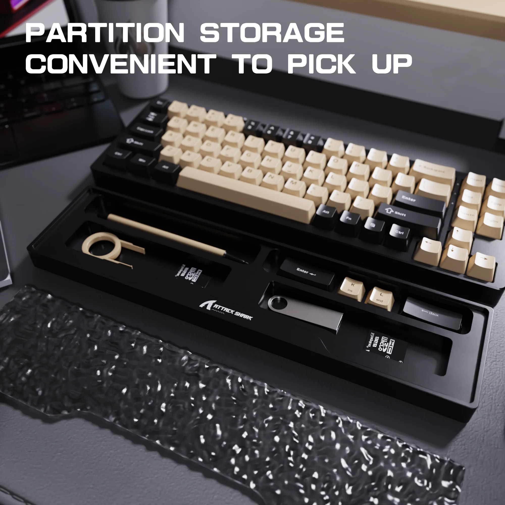 ATTACK SHARK Aluminum Alloy Wrist Rest with Partition Storage Case - Image 2