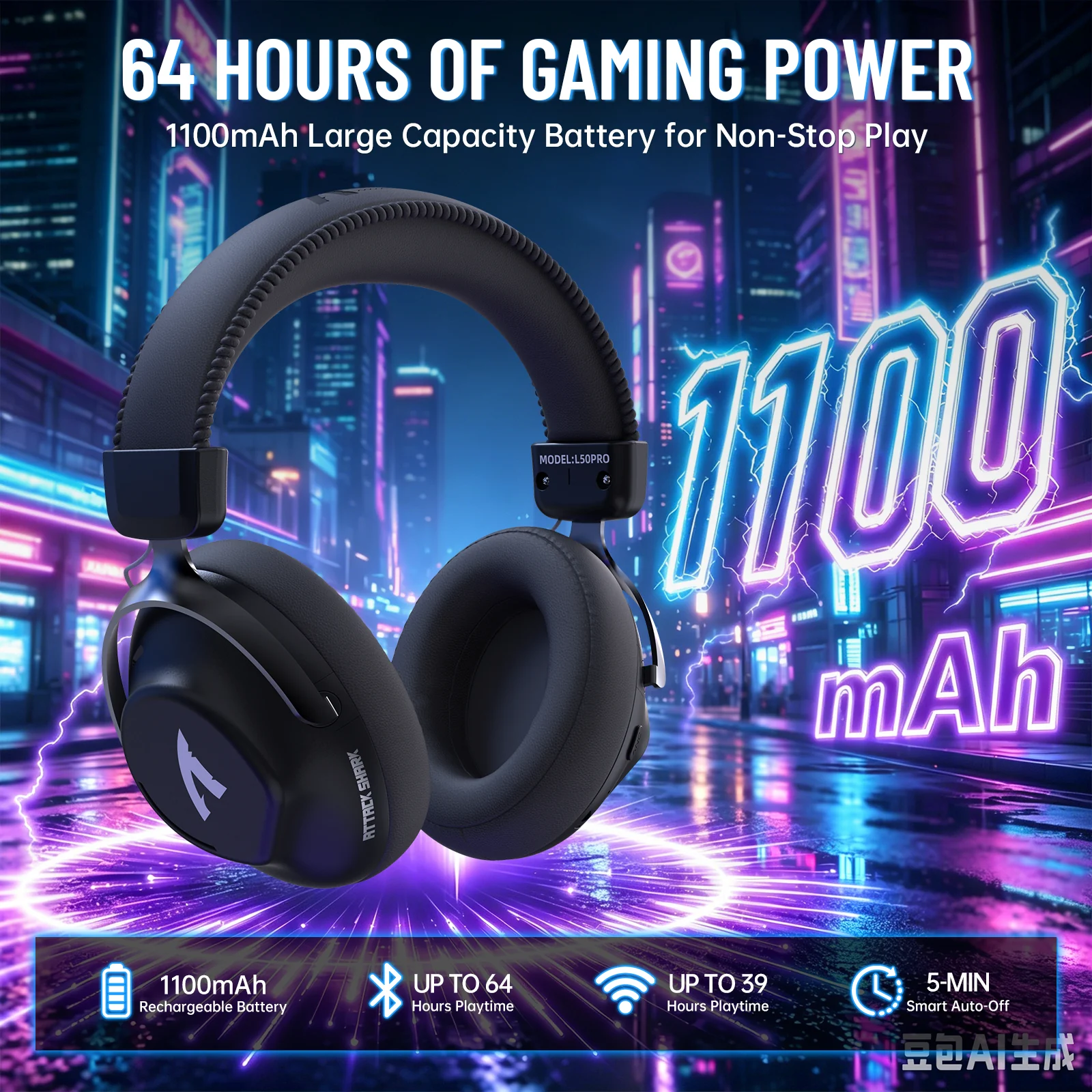 ATTACK SHARK L50 PRO Tri-Mode Wireless Gaming Headset - Image 7