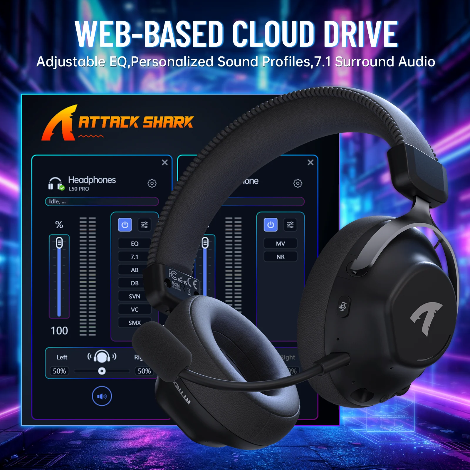 ATTACK SHARK L50 PRO Tri-Mode Wireless Gaming Headset - Image 8