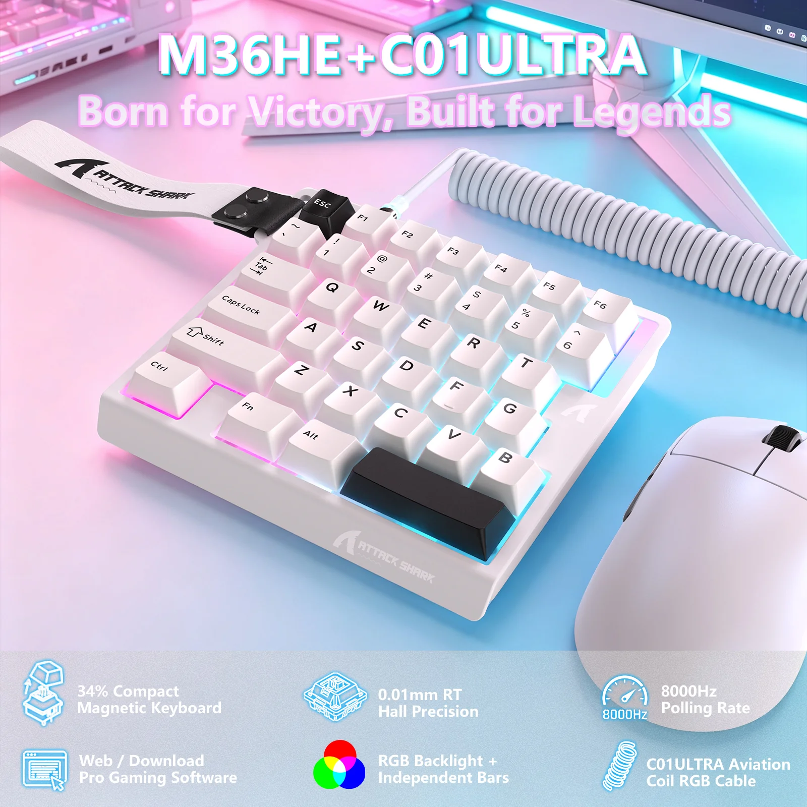 ATTACK SHARK M36 HE One-Handed Magnetic Switch Keyboard & C01 ULTRA LED Aviator Cable - Image 11