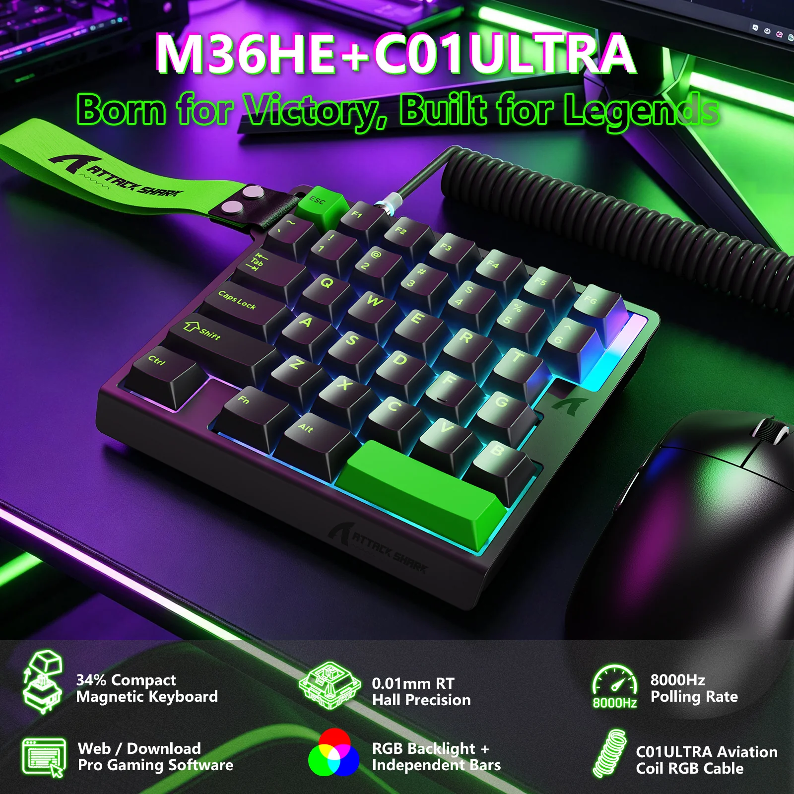 ATTACK SHARK M36 HE One-Handed Magnetic Switch Keyboard & C01 ULTRA LED Aviator Cable - Image 20