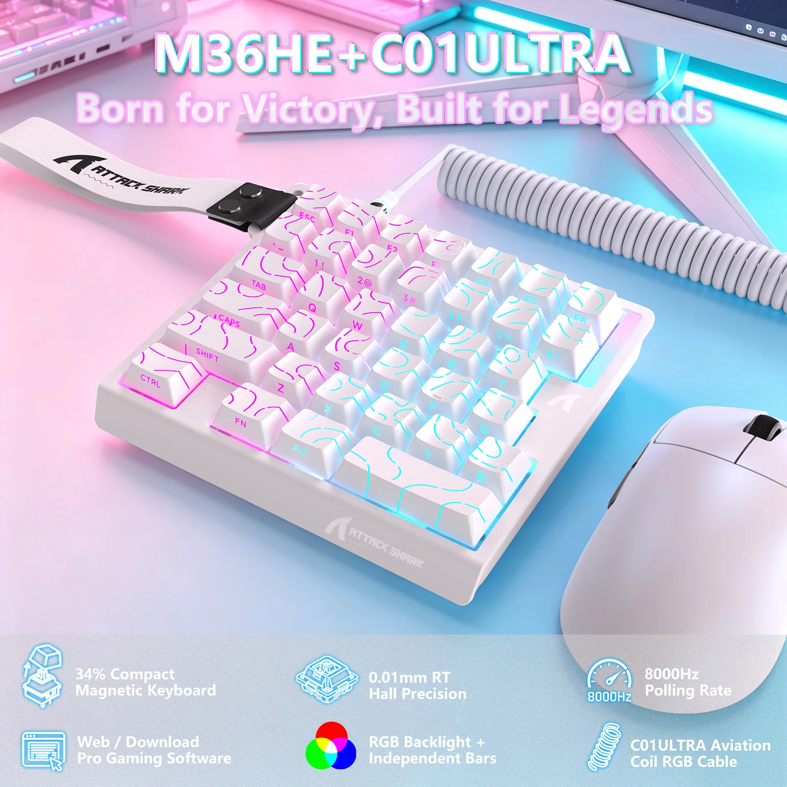 ATTACK SHARK M36 HE One-Handed Magnetic Switch Keyboard & C01 ULTRA LED Aviator Cable - Image 29