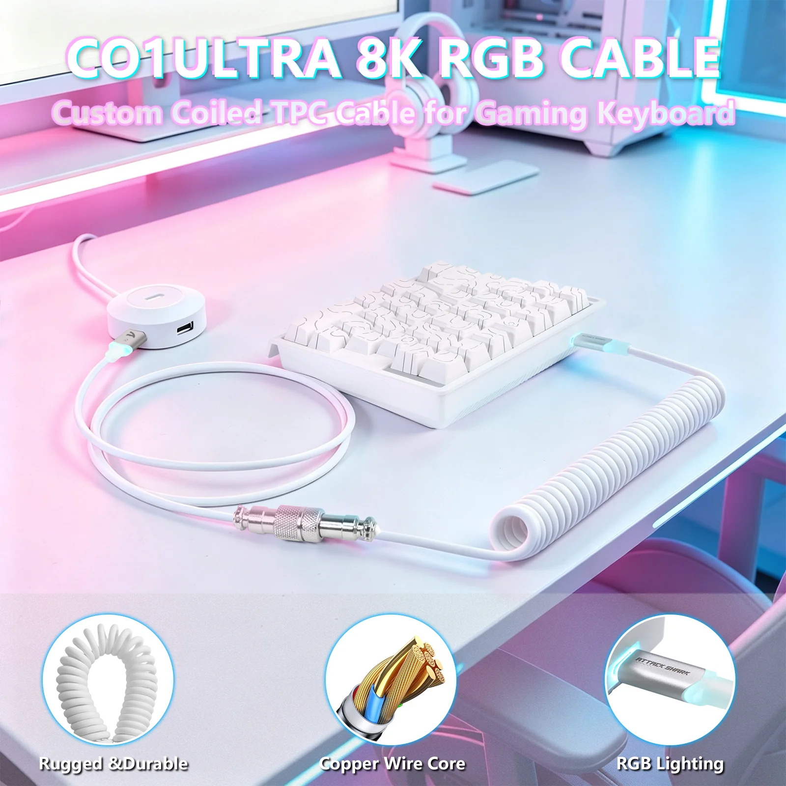 ATTACK SHARK M36 HE One-Handed Magnetic Switch Keyboard & C01 ULTRA LED Aviator Cable - Image 35