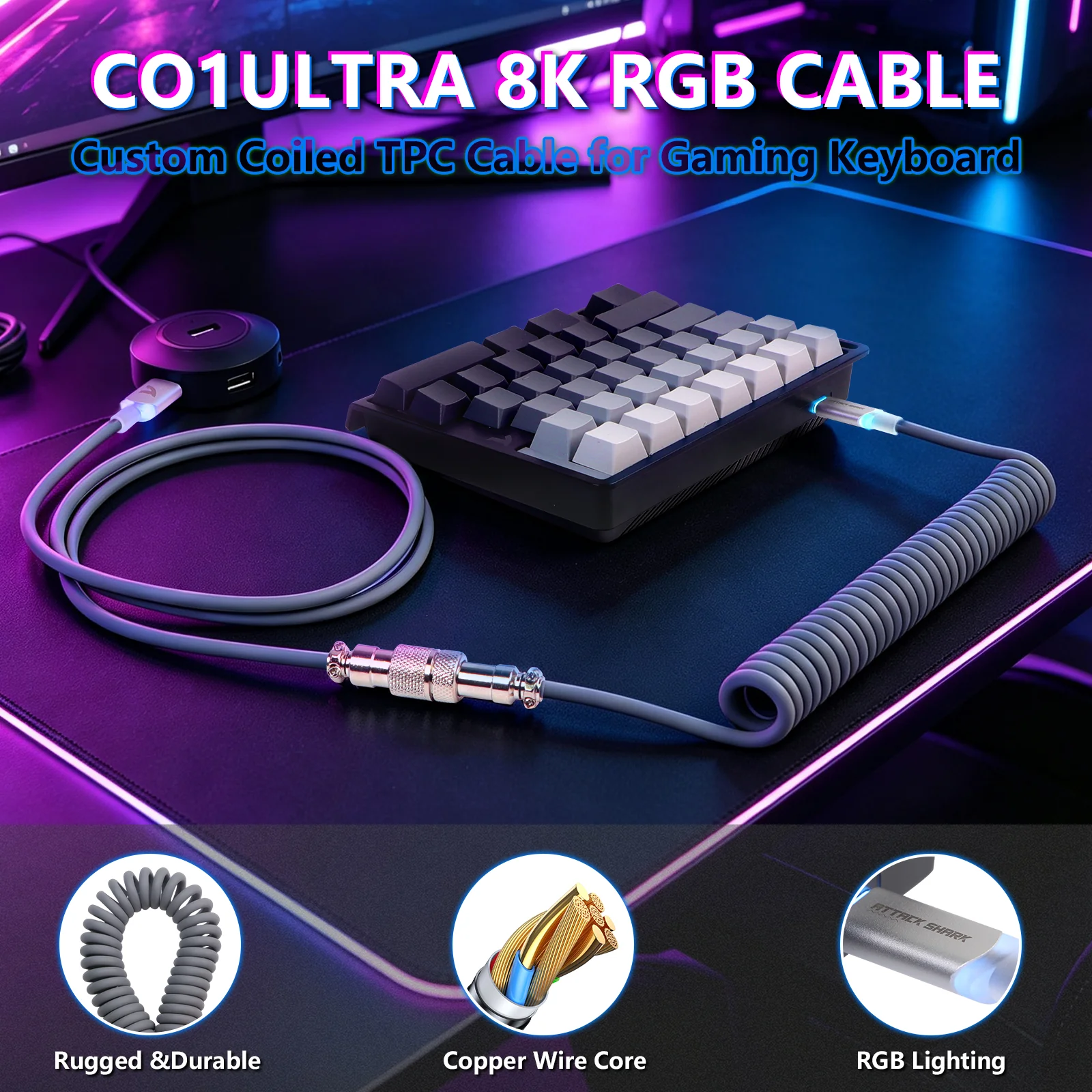 ATTACK SHARK M36 HE One-Handed Magnetic Switch Keyboard & C01 ULTRA LED Aviator Cable - Image 8