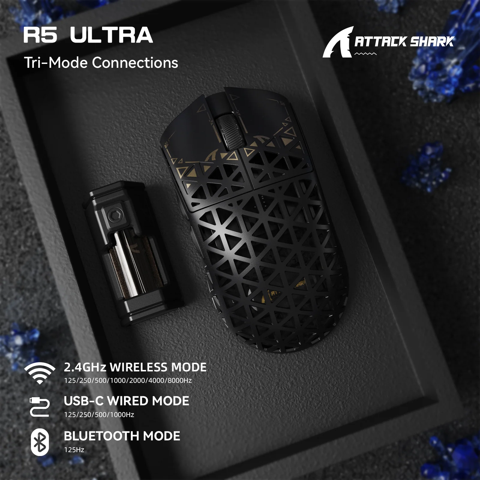 ATTACK SHARK R5 ULTRA Carbon Fiber Wireless 8K PAW3950MAX Gaming Mouse - Image 12