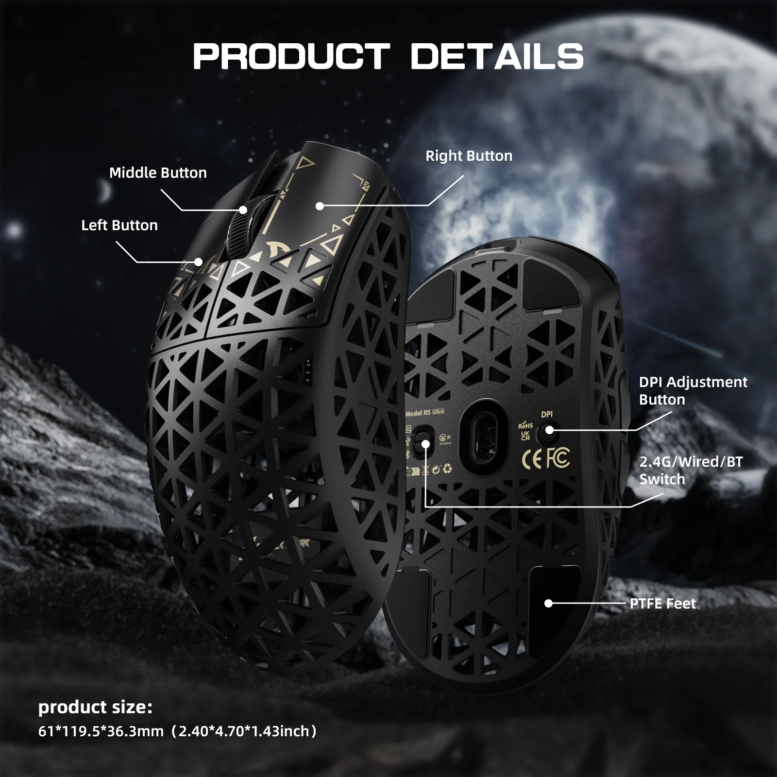 ATTACK SHARK R5 ULTRA Carbon Fiber Wireless 8K PAW3950MAX Gaming Mouse - Image 17