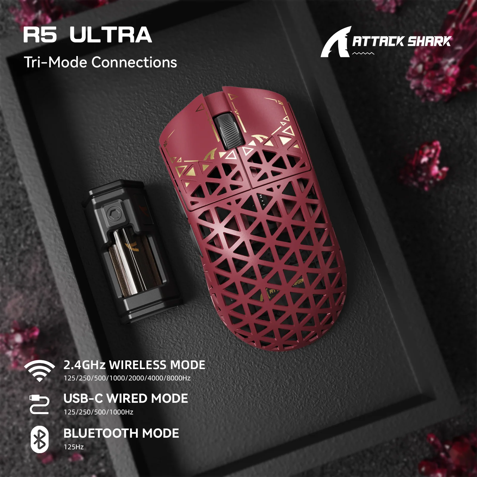 ATTACK SHARK R5 ULTRA Carbon Fiber Wireless 8K PAW3950MAX Gaming Mouse - Image 20