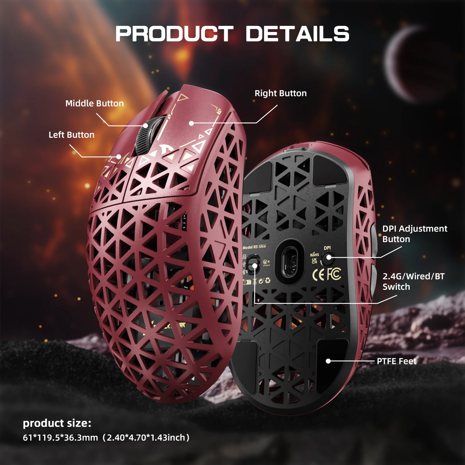ATTACK SHARK R5 ULTRA Carbon Fiber Wireless 8K PAW3950MAX Gaming Mouse - Image 26