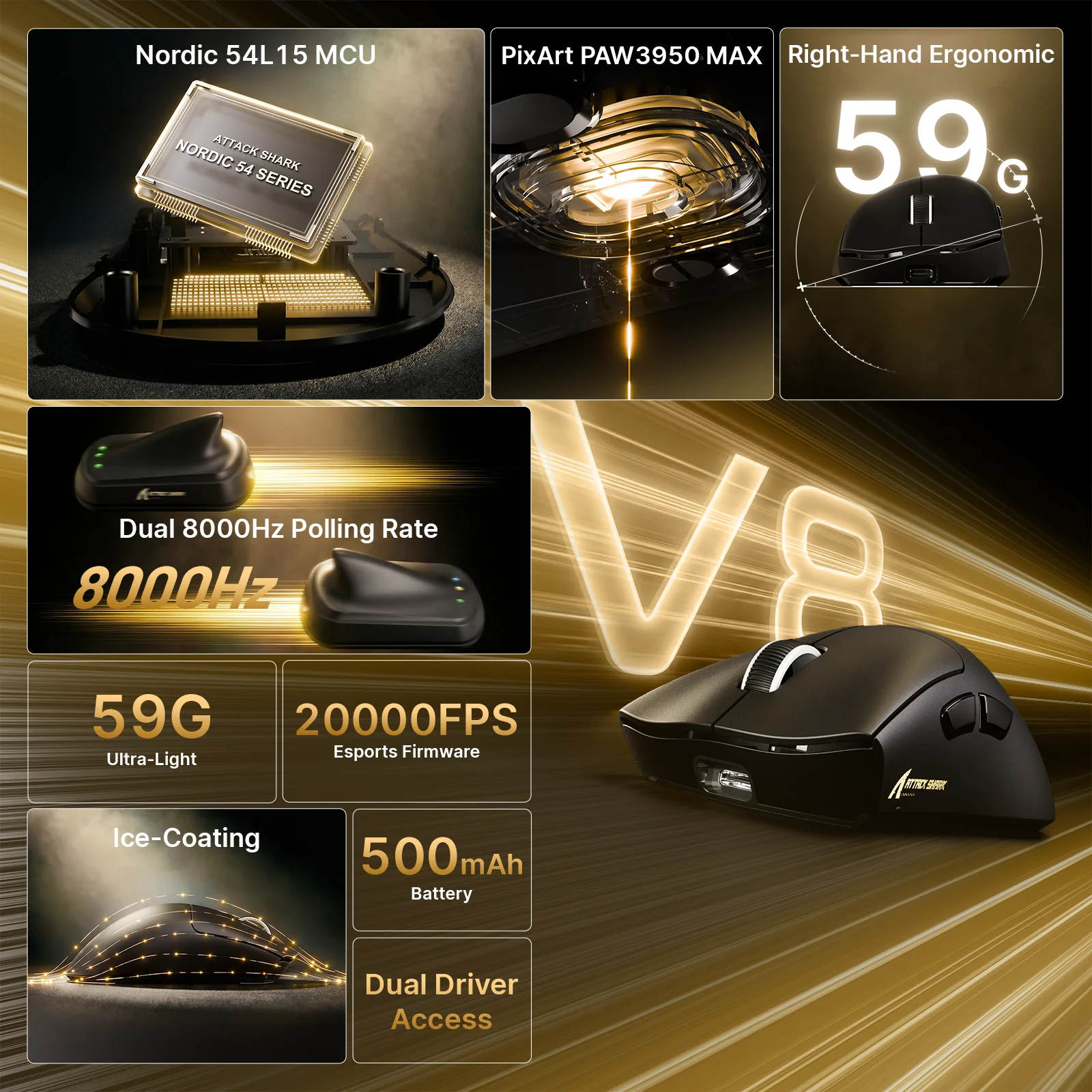 ATTACK SHARK V8 Ultra-Light Ergonomic Wireless Gaming Mouse - Image 12