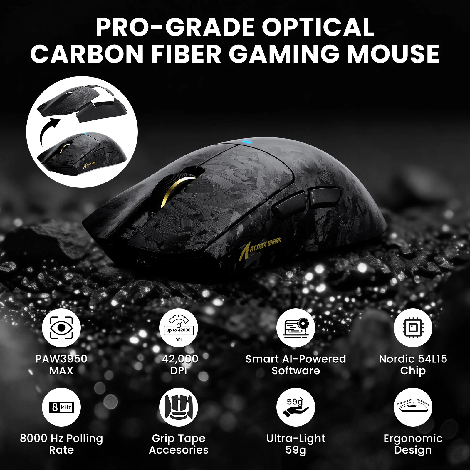 ATTACK SHARK R68 HE & X11 ULTRA Carbon Fiber Gaming Bundle With C01 ULTRA Coiled Cable - Image 5