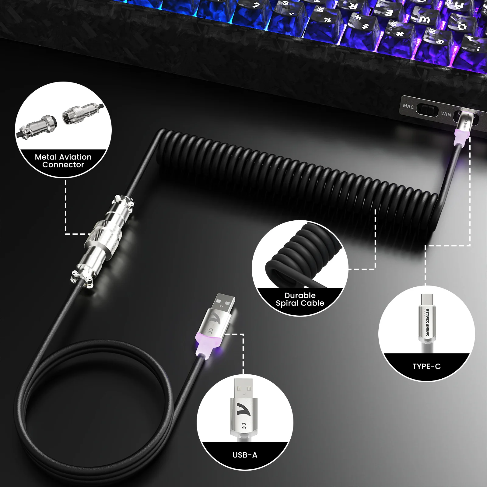 ATTACK SHARK R68 HE & X11 ULTRA Carbon Fiber Gaming Bundle With C01 ULTRA Coiled Cable - Image 6
