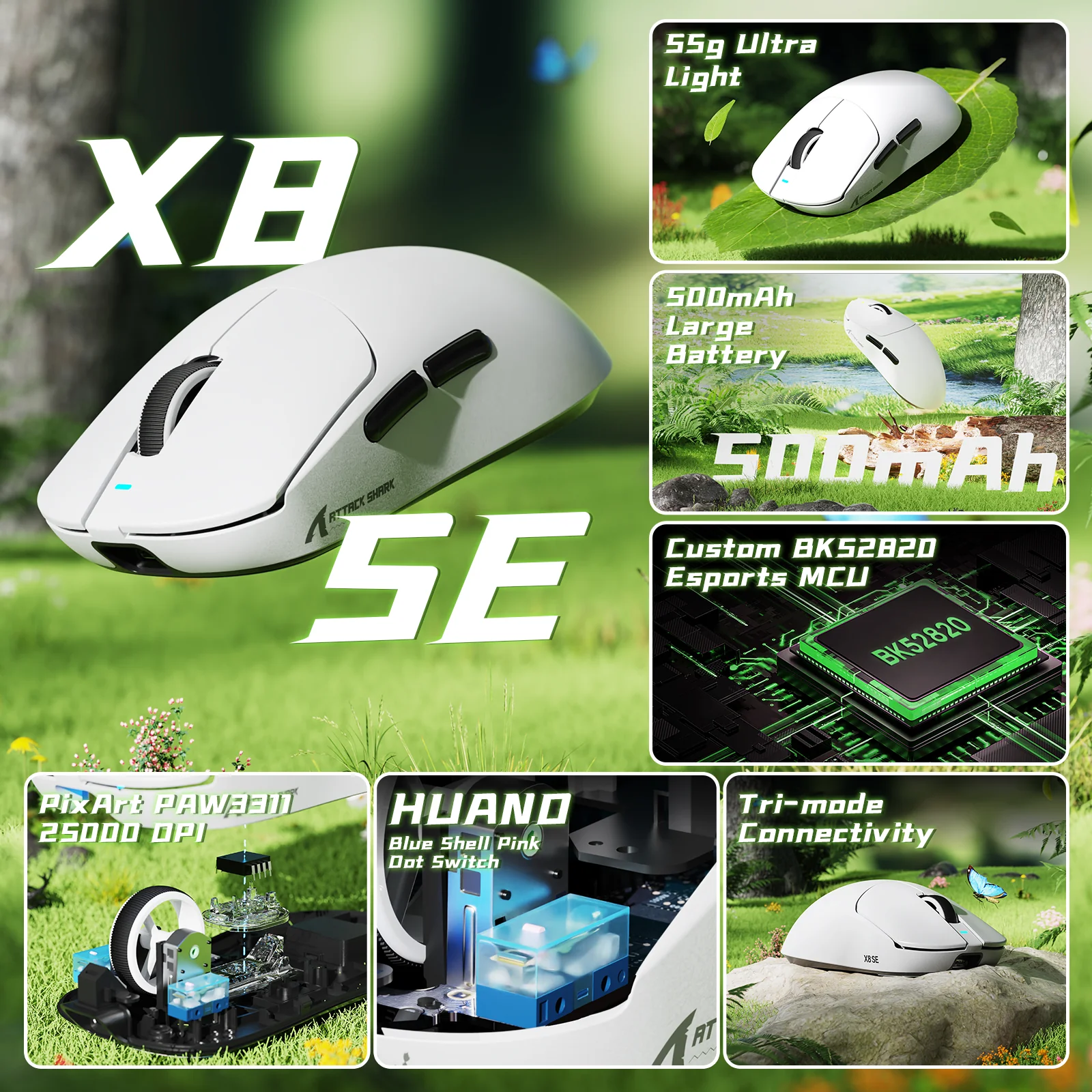 ATTACK SHARK X8 Series Tri-mode Lightweight Wireless Gaming Mouse - Image 18