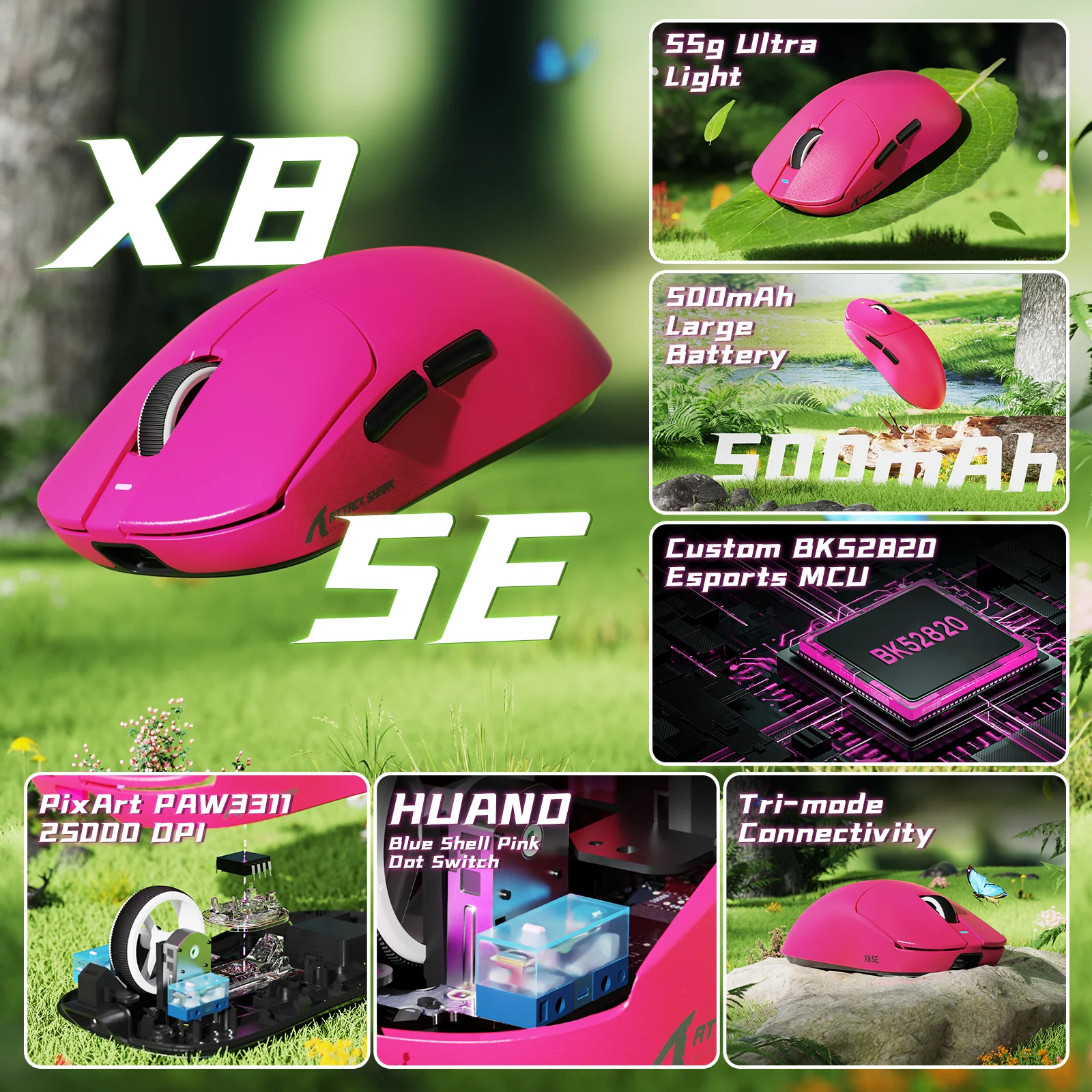ATTACK SHARK X8 Series Tri-mode Lightweight Wireless Gaming Mouse - Image 19