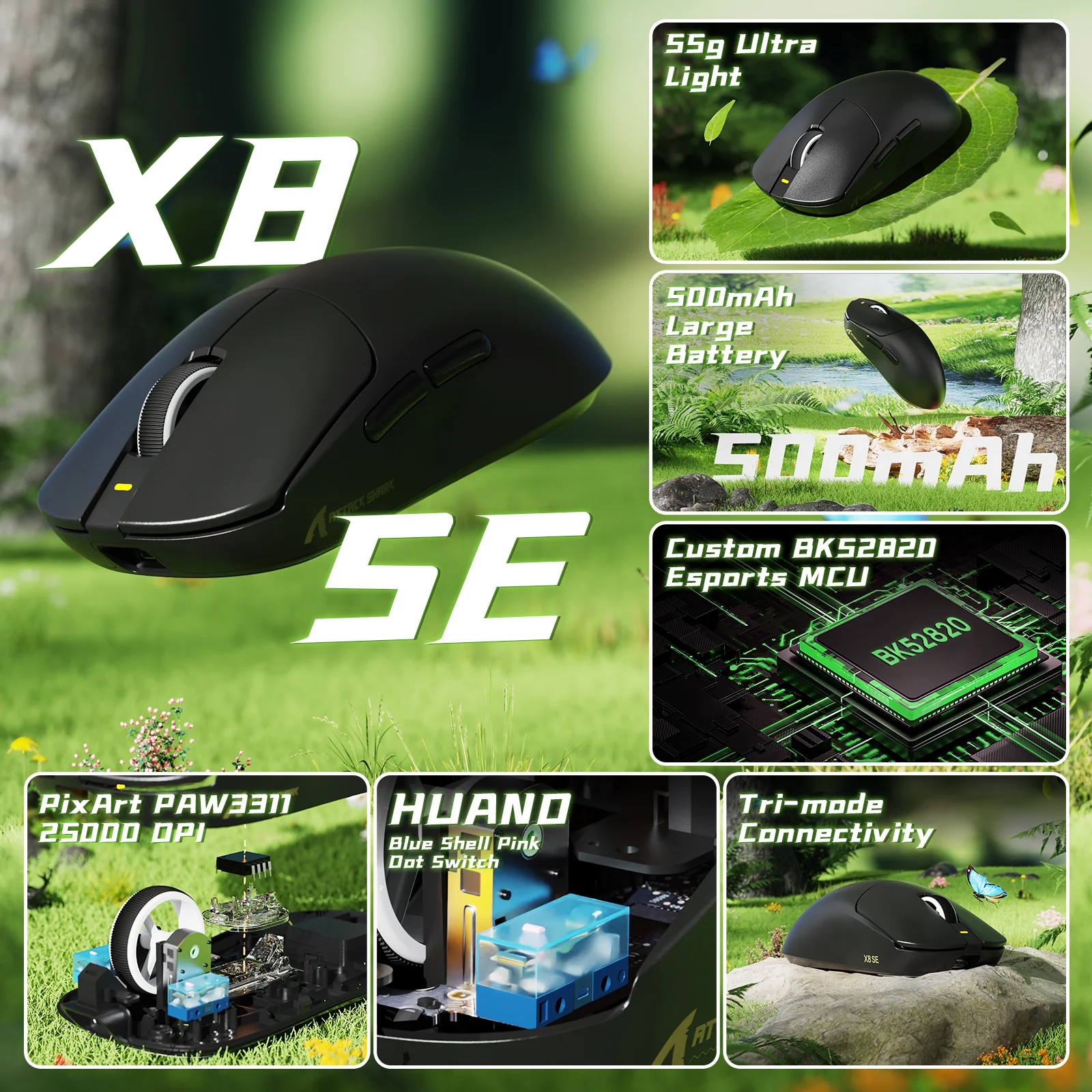 ATTACK SHARK X8 Series Tri-mode Lightweight Wireless Gaming Mouse - Image 20