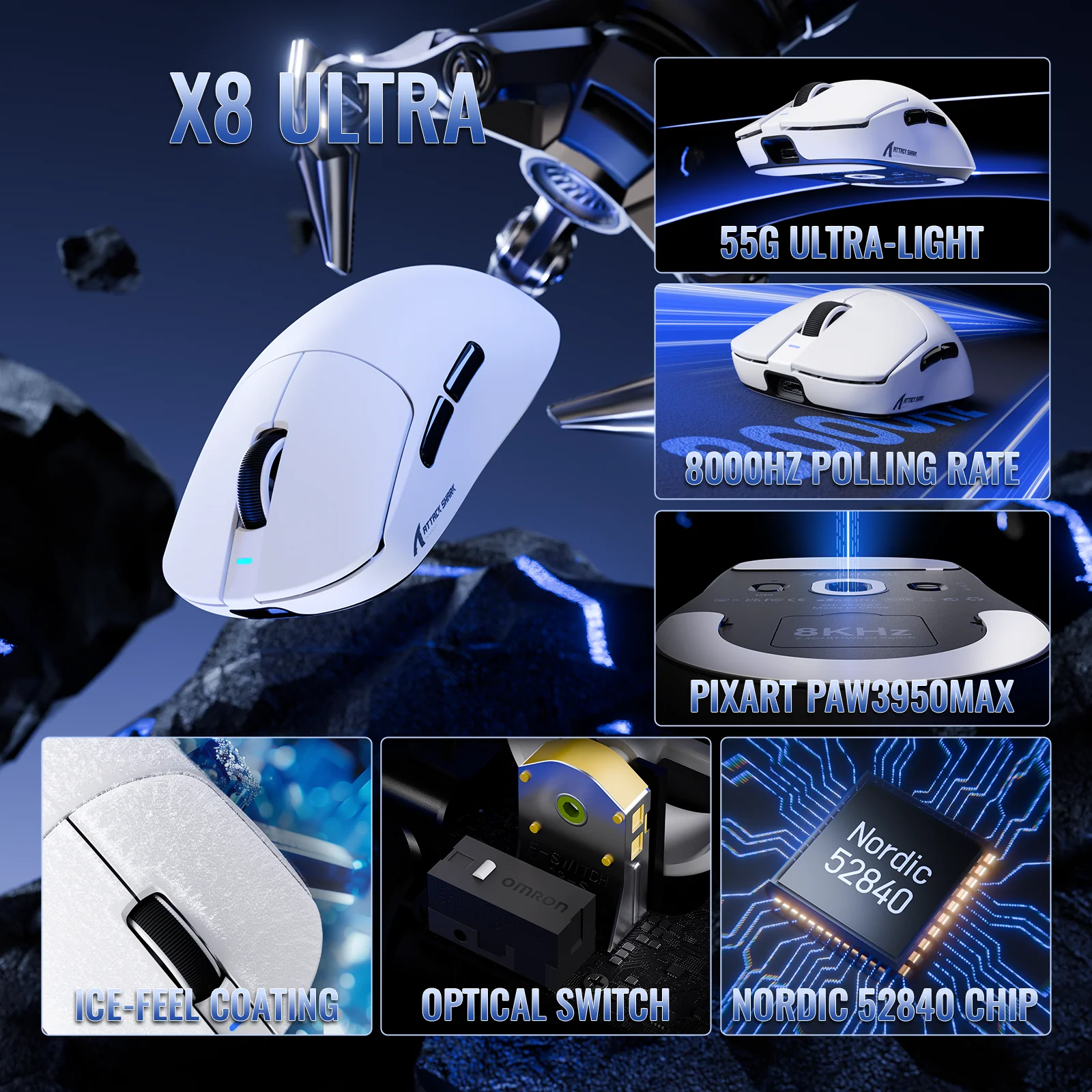 ATTACK SHARK X8 Series Tri-mode Lightweight Wireless Gaming Mouse - Image 4