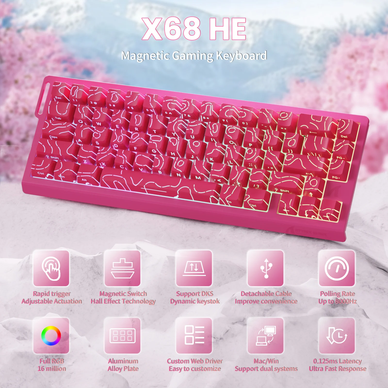 ATTACK SHARK X68 HE Rapid Trigger Keyboard Magnetic Switch with C01PRO Coiled Cable - Image 38