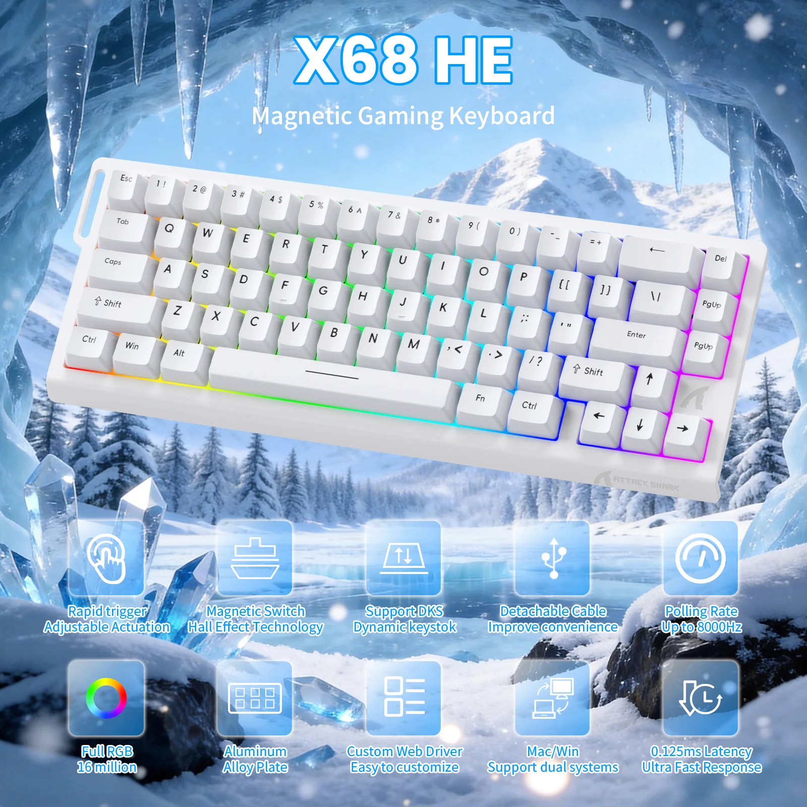 ATTACK SHARK X68 HE Rapid Trigger Keyboard Magnetic Switch with C01PRO Coiled Cable - Image 47